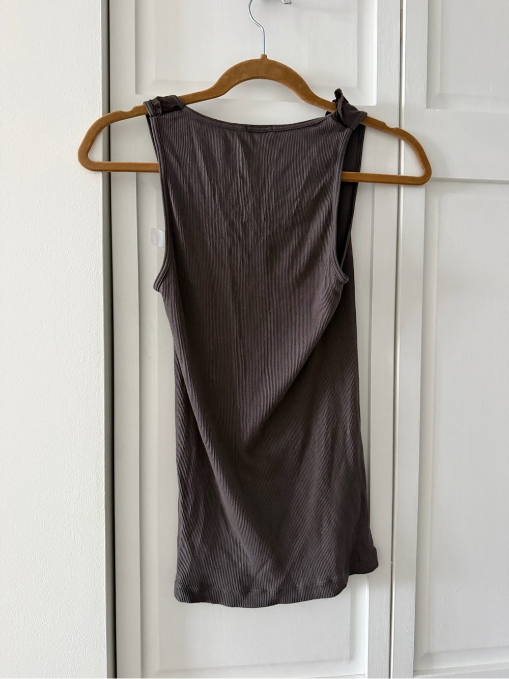Mimi & Coco Brown Ribbed Cotton Ruffle Tank Top L y2k - Picture 7 of 8